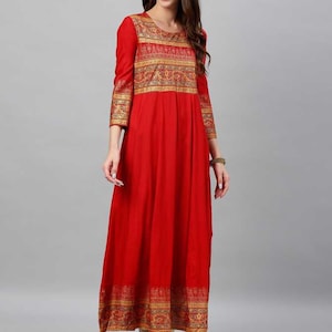 Bohemian long ethnic dress/ Kurta/Tunic/ Vintage/ Batik Print/ India/Textile/ Traditional/ Wedding/ Summer Wear/