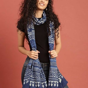 Women Indigo Hand Block Printed Sustainable Pure Cotton Dupatta