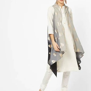 Cotton Silk Kurta/Thread Work/Embroidered /Cotton Chanderi Silk Ethnic kurta with Pant /Long/Dress Tunic/India/Bohemian/Long Linen Dress