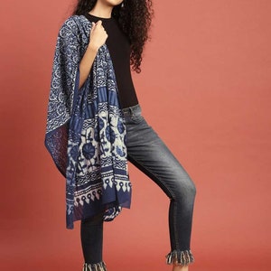 Women Indigo Hand Block Printed Sustainable Pure Cotton Dupatta