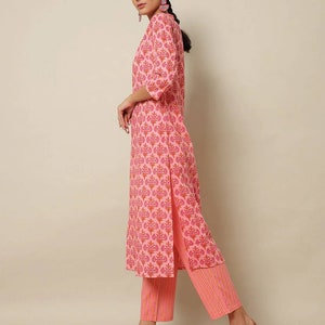 Printed Cotton Straight Kurta with Pants & Dupatta/ Batik print/Organic Cotton/ India/