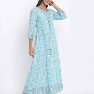 Ethnic cotton kurta/ long tunic/ long dress/ batik print/Bollywood/handmade/ traditional/Summer Wear/India/Vintage/ Block Print/