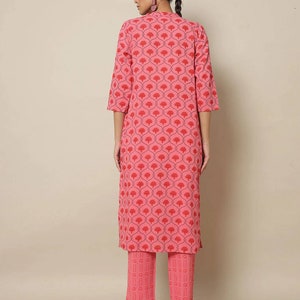 Printed Cotton Straight Kurta with Pants & Dupatta/ Batik print/Organic Cotton/ India/