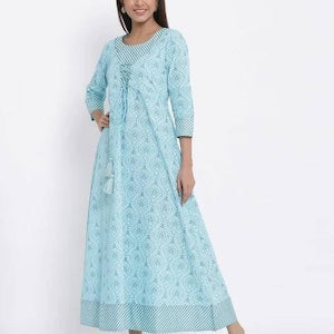 Ethnic cotton kurta/ long tunic/ long dress/ batik print/Bollywood/handmade/ traditional/Summer Wear/India/Vintage/ Block Print/