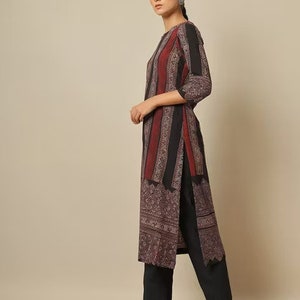 Handblock Ajrak Print Cotton Straight Kurta/Women  Ethnic Kurta India/ Cotton/ Indigo/