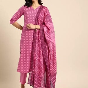 Summer Soft Organic Cotton/Long Tunic/ Kurta with Pant and Dupatta /Ethnic/Tunic/Boho/Batik Print/Dabu Print/Block Print/