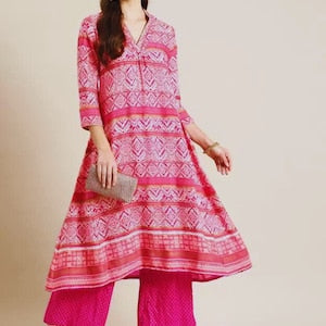 Women Ethnic Motifs Printed Kurta & Palazzos/ Block Print/ Cotton/ Summer/