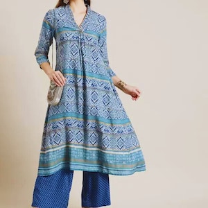 Women Ethnic Motifs Printed Kurta & Palazzos/ Block Print/ Cotton/ Summer/