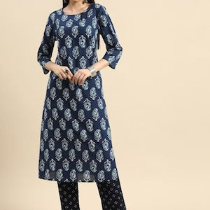 Handmade/Thread Work/Cotton Ethnic Kurta/Long Dress Shirt/Summer Tunic/Batik Madhubani Print/India/Bohemian/ Long Linen Dress Women Dress