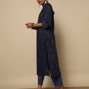 Indigo Cotton Kurta With Palazzo /Tunic/Long Dress/Batik Print/Bollywood/Handmade/Tassel/Bohemian/Traditional/India/Summer/Textiles/