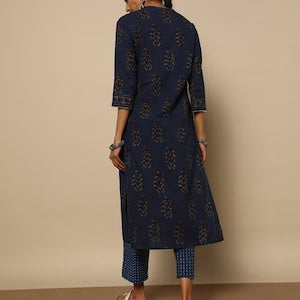 Indigo Cotton Kurta With Palazzo /Tunic/Long Dress/Batik Print/Bollywood/Handmade/Tassel/Bohemian/Traditional/India/Summer/Textiles/