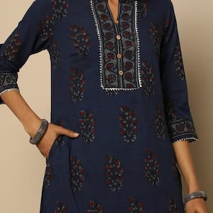 Indigo Cotton Kurta With Palazzo /Tunic/Long Dress/Batik Print/Bollywood/Handmade/Tassel/Bohemian/Traditional/India/Summer/Textiles/