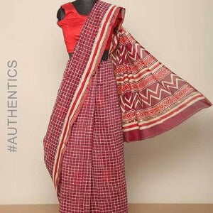 Kutch Hand-Blocked Dabu Print Saree/ Ajrakh/ Pure Cotton/ Chanderi Silk/ India/ Organic/