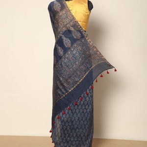 Kutch Ajrakh/ Hand-Blocked Dabu Print Saree/ Ajrakh/ Pure Cotton/ Chanderi Silk/ India/ Organic/