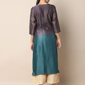 Chanderi silk Kurta/ Long linen Dress/ Ethnic/ Hand-block/ Embroidered/ Thread Work/