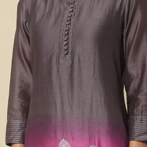 Chanderi silk Kurta/ Long linen Dress/ Ethnic/ Hand-block/ Embroidered/ Thread Work/