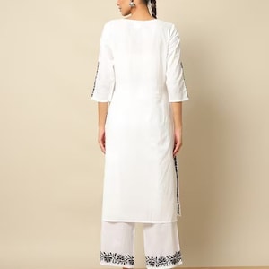 Chikankari Kashida Embroidery Kurta Palazzo Set/ Pure Cotton/ Thread work/ Embroidered/ Boho/ Summer/