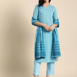 Summer Soft Organic Cotton/Long Tunic/ Kurta with Pant and Dupatta /Ethnic/Tunic/Boho/Batik Print/Dabu Print/Block Print/