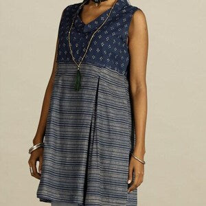 Indigo Pure Cotton Ethnic Motifs Printed Wrap Dress/ Dabu Print/ Cotton/