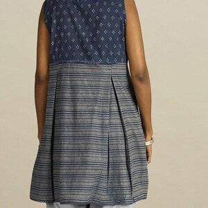 Indigo Pure Cotton Ethnic Motifs Printed Wrap Dress/ Dabu Print/ Cotton/