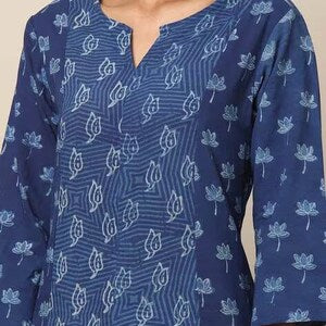 Indigo Hand Block Print Straight Sustainable Kurta with Pockets/ Organic Cotton/ Dabu Print