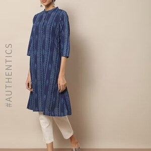 Indigo Hand Block Print Straight Sustainable Kurta with Pockets/ Organic Cotton/ Dabu Print