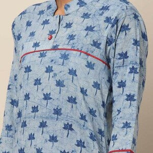 Indigo Hand Block Print Straight Sustainable Kurta with Pockets/ Organic Cotton/ Dabu Print