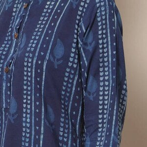 Indigo Hand Block Print Straight Sustainable Kurta with Pockets/ Organic Cotton/ Dabu Print