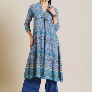 Women Ethnic Motifs Printed Kurta & Palazzos/ Block Print/ Cotton/ Summer/