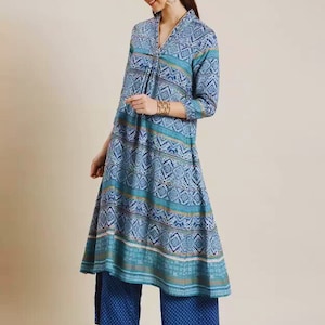 Women Ethnic Motifs Printed Kurta & Palazzos/ Block Print/ Cotton/ Summer/