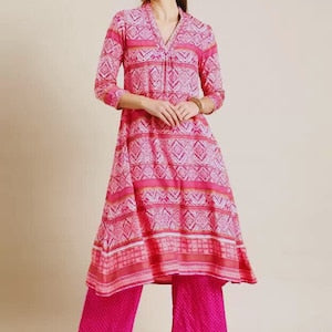 Women Ethnic Motifs Printed Kurta & Palazzos/ Block Print/ Cotton/ Summer/