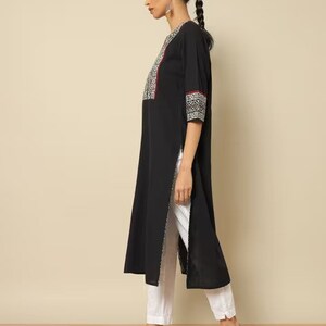 Ethnic Mirror Work Kurta/ Long straight Tunic/ Thread Work/Cotton/ Handmade/