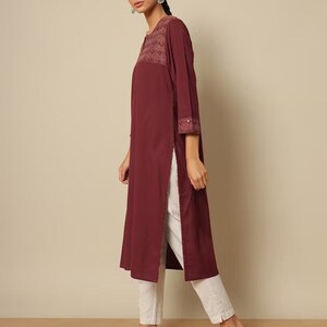 Ethnic Mirror Work Kurta/ Long straight Tunic/ Thread Work/Cotton/ Handmade/