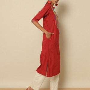 Ethnic Mirror Work Kurta/ Long straight Tunic/ Thread Work/Cotton/ Handmade/