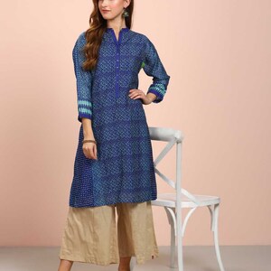 Cotton Linen Ethnic Kurti/ Block Print/Dabu Print Long Linen Dress/ Kurta/ Cotton Silk/ Organic/ Indigo/