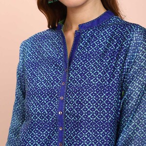 Cotton Linen Ethnic Kurti/ Block Print/Dabu Print Long Linen Dress/ Kurta/ Cotton Silk/ Organic/ Indigo/