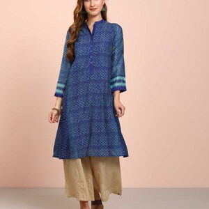 Cotton Linen Ethnic Kurti/ Block Print/Dabu Print Long Linen Dress/ Kurta/ Cotton Silk/ Organic/ Indigo/