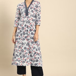 Cotton Ethnic Long Dress/ Shirt Dress/ Kurti/ Hand Block/ Batik Print/ Floral Print/