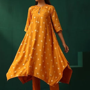 Salwar Kameez/Pakistani Dress/ Modal Silk/Floral Woven Design Anarkali Kurta with Trousers/Long Ethnic Dress/ Kurti/ Silk/