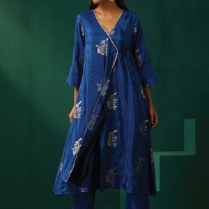 Cotton Silk Long Dress/ Woven Design V-Neck Collar Anarkali/Salwar Kameez/Kurta With Trousers/ Pakistani Dress