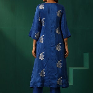 Cotton Silk Long Dress/ Woven Design V-Neck Collar Anarkali/Salwar Kameez/Kurta With Trousers/ Pakistani Dress