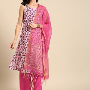 Summer Cotton Kurta Set with Dupatta and Pant / India/ Handcrafted/