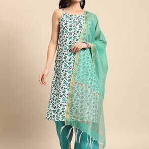 Summer Cotton Kurta Set with Dupatta and Pant / India/ Handcrafted/