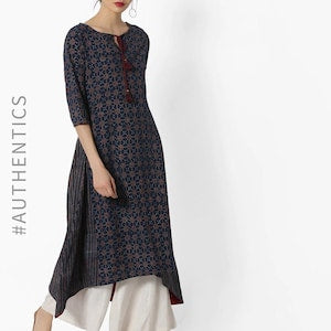 Ethnic Long Dress Cotton Kurta/Kurti/ Tunic/Long Dress/Batik Print/Bollywood/Handmade/Tassel/Bohemian/Traditional/India/Textiles/