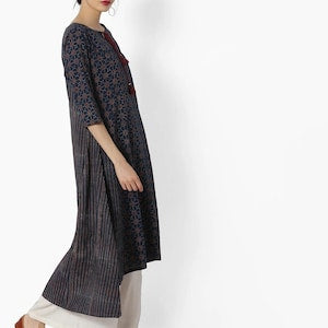 Ethnic Long Dress Cotton Kurta/Kurti/ Tunic/Long Dress/Batik Print/Bollywood/Handmade/Tassel/Bohemian/Traditional/India/Textiles/