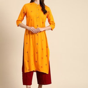 Ethnic Cotton Kurta/ Summer/ Embroidered/ Thread Work/ Mandarin Collar Kurta/Summer