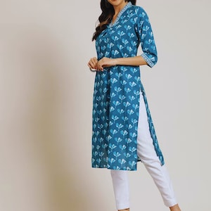 Handmade/Thread Work/Cotton Ethnic Kurta/Long Dress Shirt/Summer Tunic/Batik Madhubani Print/India/Bohemian/ Long Linen Dress Women Dress