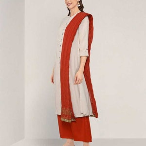 Handloom Natural Dyes/Ethnic Cotton Suit Set/ Kurta/ Tunic / Palazzo pant with Dupatta/ Boho/Embroidered/ Batik Print/ Thread Work/Indian/