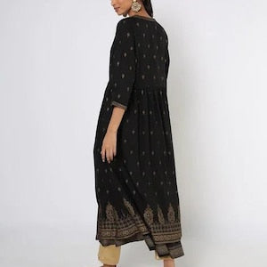 Handmade/Ethnic Cotton Long Kurta With Ethnic Jacket / Tunic/ Embroidered / Thread Work/ Batik Floral Print/ Summer Wear/ India/Boho/