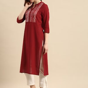 Linen Shirt Dress/ Linen Dress/ Long Shift Dress with Tucks/ Beautiful maroon colored long cotton kurta- tunic-dabu print-ethnic-Bollywood s